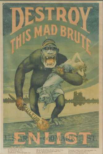 After Hopps. Destroy this Mad Brute US Army - 660 Market St Enlist, poster, 70cm x 47cm, glazed...