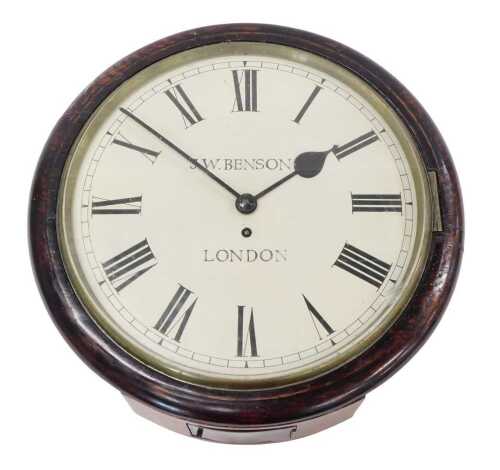 A 19thC oak cased wall clock, the 33cm Roman numeric dial marked GW Benson London, in plain case,...