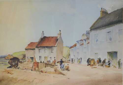 Arthur William Brown (1881-1966). Pittenweem 1874, artist signed print, watermarked, 37cm x 53cm.