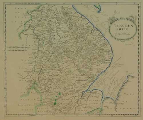 After Morden. Map of Lincolnshire, bookplate, 29cm x 38cm.