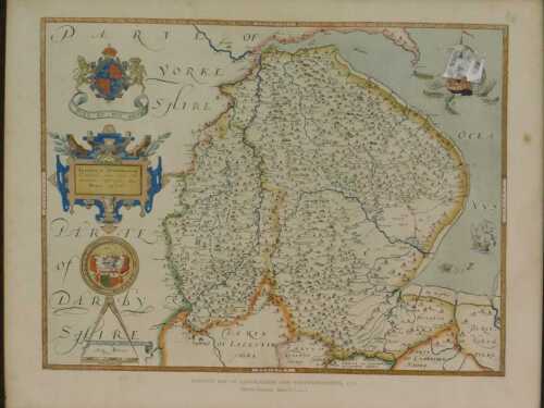 After Saxton. British Museum Map Lincolnshire and Nottinghamshire, coloured print, 40cm x 54cm.