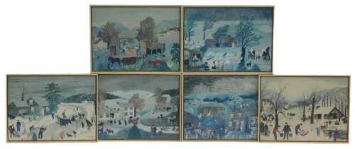 After Moses. Sugaring Off, 24cm x 40cm, and others, Joy Ride, etc., prints. (6)
