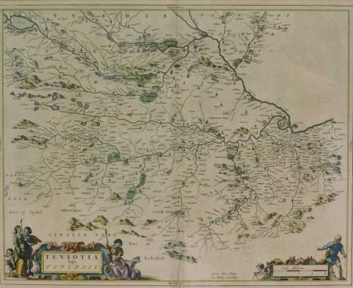 After Blaeu. Antiquarian map Teviotia Vulgo, 17thC map, 43cm x 53cm.
