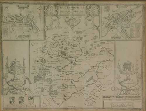 After Speed. Map of Rutlandshire, probably 19thC, bookplate, 38cm x 51cm.