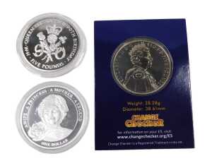 Various proof coins, silver plated Diana Princess of Wales, five pound Queen Elizabeth II 90th...