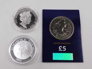 Various proof coins, silver plated Diana Princess of Wales, five pound Queen Elizabeth II 90th... - 2