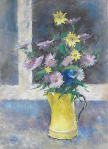Tanser (20thC). Michaelmas Daisies, pastel, signed, titled verso, 36cm x 27cm.