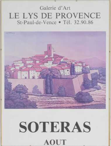 After Soteras. Aout Gallerie d'Art Provence exhibition poster, 62cm x 46cm.