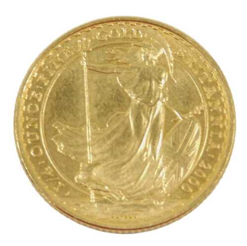 A coin, marked Elizabeth II twenty five pounds, 1/4ounce fine gold, Britannia 2000.