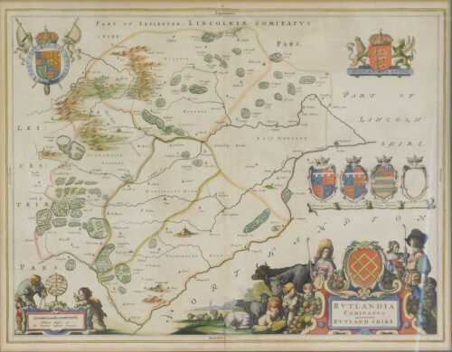 After Blaeu. Map of Rutlandshire 17thC, 43cm x 51cm.