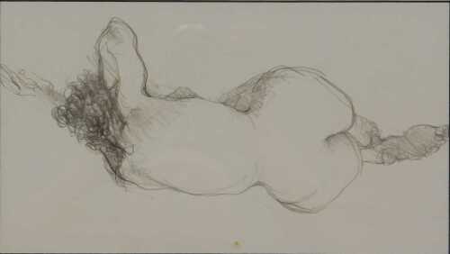 After Richards. Nude female, mixed media, attributed verso, 30cm x 17cm.