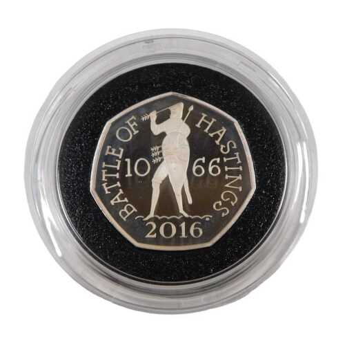 A Queen Elizabeth II silver 950th Anniversary of The Battle of Hastings 2016 fifty pence proof...
