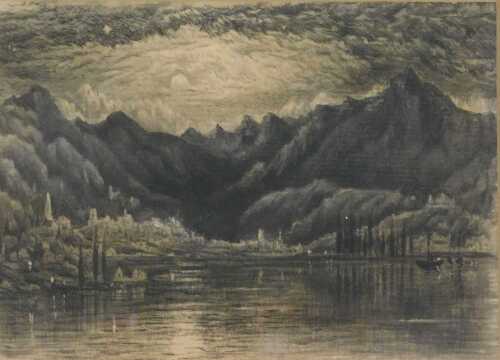 19thC English School. Swiss lake by moonlight, watercolour and wash, unsigned, 9cm x 13cm.