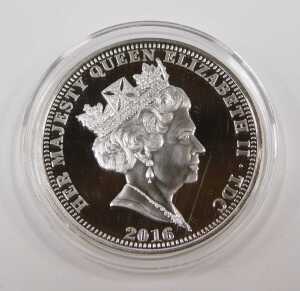 An Elizabeth II silver proof five pound coin, The Years of The Three Kings 80th Anniversary, in... - 2