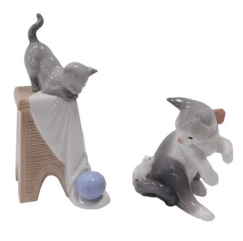 A Nao figure group kitten and wool ball, 16cm high, and a Lladro figure of a kitten and mouse. (2)