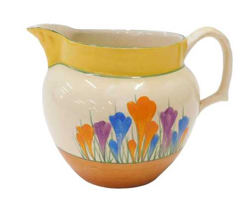 A 1930s Clarice Cliff design Crocus pattern jug, 15cm high.