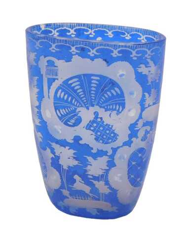 An early 20thC Bohemian glass vase, of tapering oval form, decorated with various animals and...