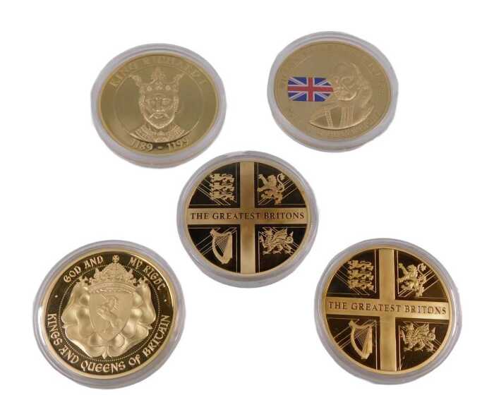 Various medallions and coins, to include Richard I, William Shakespeare, Kings and Queens of the...