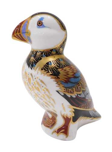 A Royal Crown Derby paperweight ornament puffin, silver stopper, 14cm high.