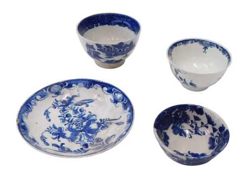 Various 18thC and other tea bowls, Caughley blue and white floral pattern, 8cm diameter, a...