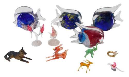 Various glassware, Murano style and other ornaments, fish, 9cm high, to include various colours,...