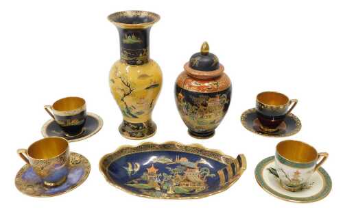 Various Carltonware Bleu Royale cloisonne and other items, vase, 24cm high, cups, blue lustre...