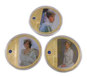 Various portrait medallions of Princess Diana, gold plated with Swarovski inserts, with some...