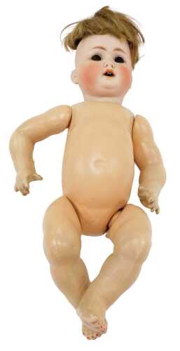 An early 20thC German bisque headed doll, marked S, numbered 201, with open eyes and mouth, with...