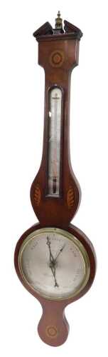 A 19thC wheel barometer, the 21cm diameter silvered dial signed Peduzzi, Manchester, surmounted...