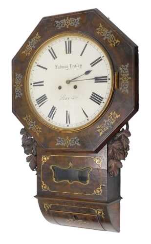 A 19thC walnut American drop dial wall clock, the 31cm diameter Roman numeric dial signed Ludwig...