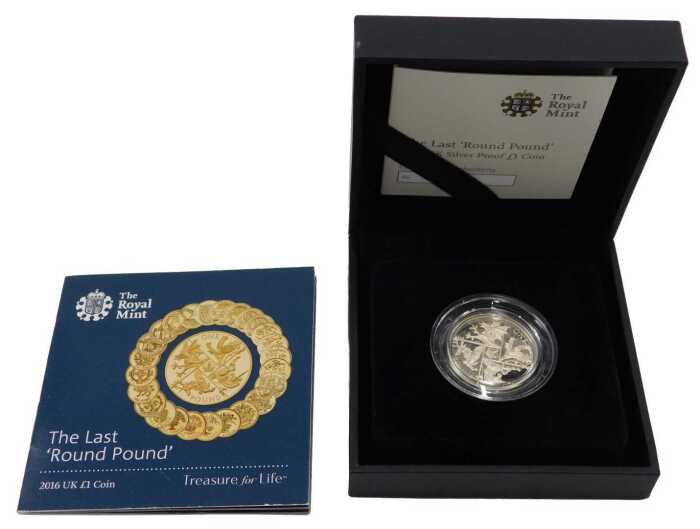 Coins. The Last Round Pound, sterling silver proof, in outer case, box, outer packaging with...