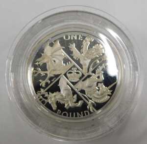 Coins. The Last Round Pound, sterling silver proof, in outer case, box, outer packaging with... - 2
