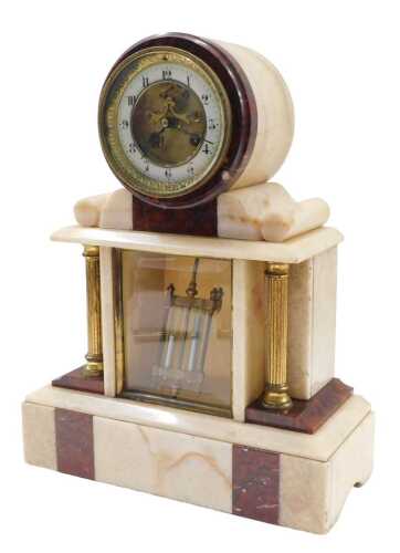 A 19thC cream oynx terminal clock, the 10cm diameter Arabic dial centred by revealed movement,...