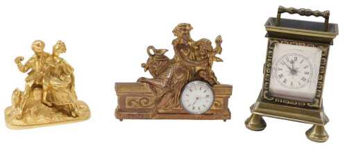An early 20thC brass cased travel or carriage clock, of small proportion, the 4cm diameter Roman...