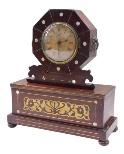 A late 19thC HAC mahogany cased mantel clock, the 10cm diameter Roman numeric dial with...