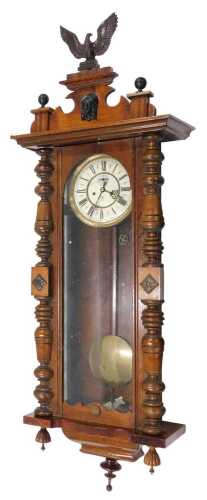 A late 19thC part Vienna wall clock, by Gustav Becker, the 19cm diameter Roman numeric dial in a...
