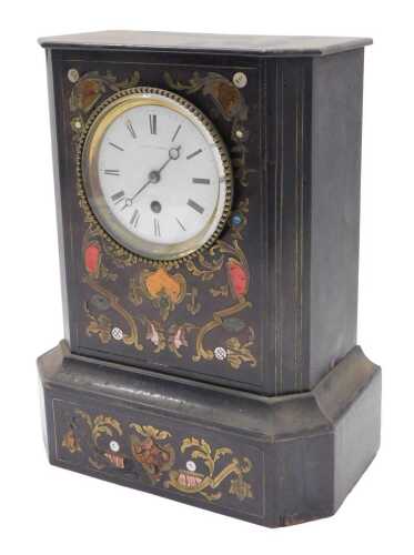 A 19thC part clock case, with 10cm diameter Roman numeric enamel dial signed Leroy A Paris, with...