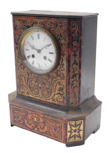 A 19thC Boulle mantel clock, the 9cm diameter dial signed Hey Mar A Paris, numbered 2, in a...