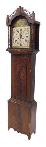 A 19thC mahogany longcase clock, the arched Roman numeric dial with subsidiary Arabic second...