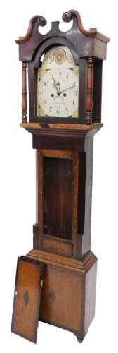A 19thC oak and mahogany longcase clock, the painted 30cm wide Arabic dial with subsidiary...