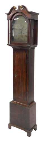 A 19thC oak longcase clock, the 29cm wide brass arch dial signed John Peter Crieff with Roman...