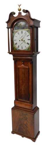 A 19thC mahogany longcase clock, the painted 31cm wide arched Roman numeric dial, with...