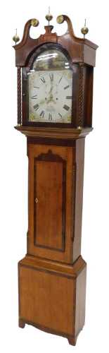 A 19thC oak and mahogany longcase clock, the 31cm wide painted Roman numeric dial with...