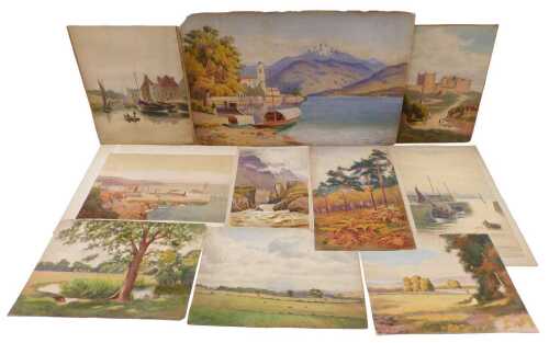 J L Barker (20thC School). Figures on calm water, watercolour, signed, 45cm x 36cm, and various...