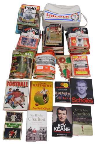 Various Lincoln City football programmes, Lincoln England 1978 sports bag, football related...