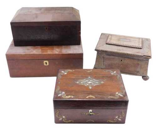 A 19thC mahogany writing slope, of rectangular form, with plain escutcheon, dummy and secret...