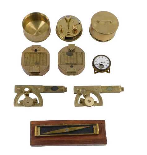 Various brassware, clinometer, another similar, various other measuring implements, brassware...