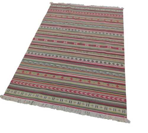 A late 20thC Kattrup Design Kilim style rug, in repeat striped pattern, 203cm x 142cm.