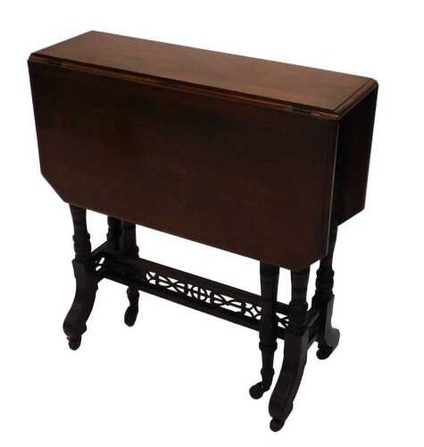 A late 19thC Sutherland table of small proportion, the canted top with a crossbanding, raised on...