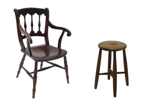 A 19thC elm stool, the circular top on turned legs joined by an X stretcher, 48cm high, 28cm...